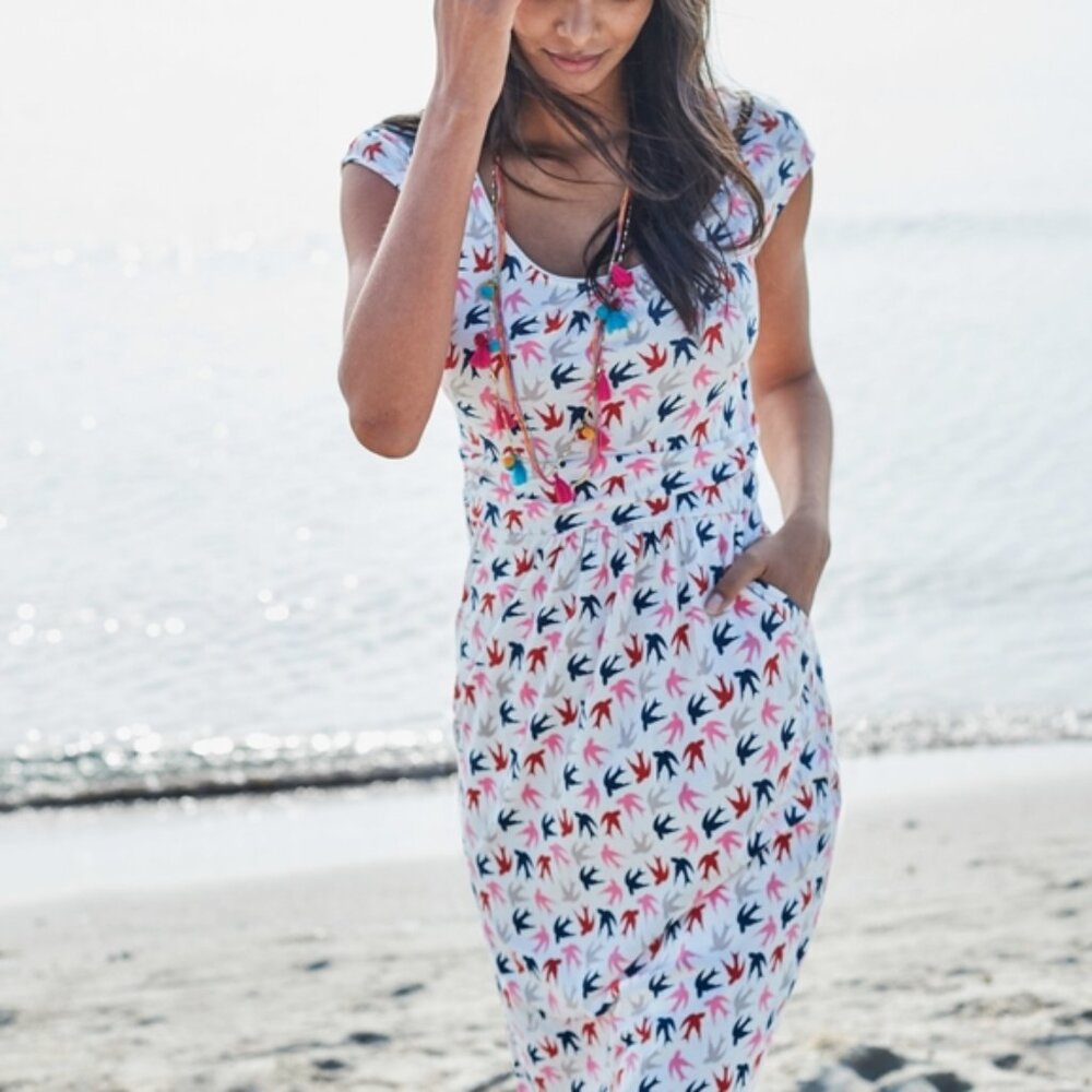 Boden sz 10 Margot Sparrow Dress - Scoop Neck Cotton Blend Jersey Cap Sleeve